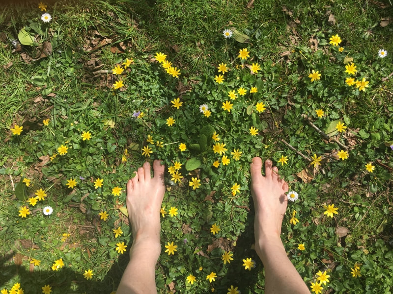 Feet on carpet of flowers